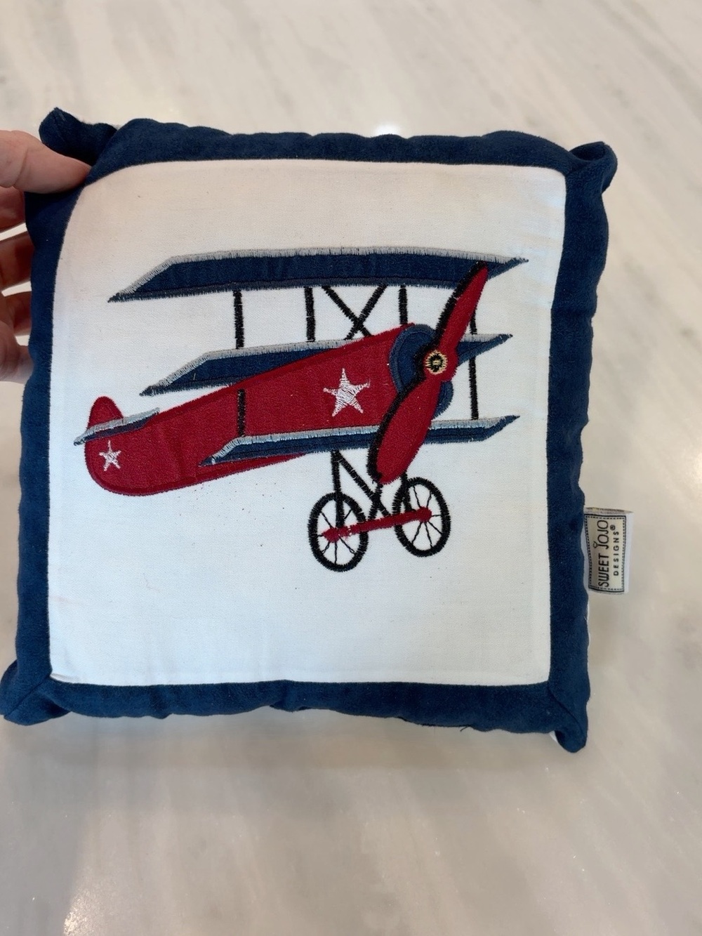 Sweet Jojo Designs Vintage Airplane Pillow Red Navy Blue Boys Nursery Aviator